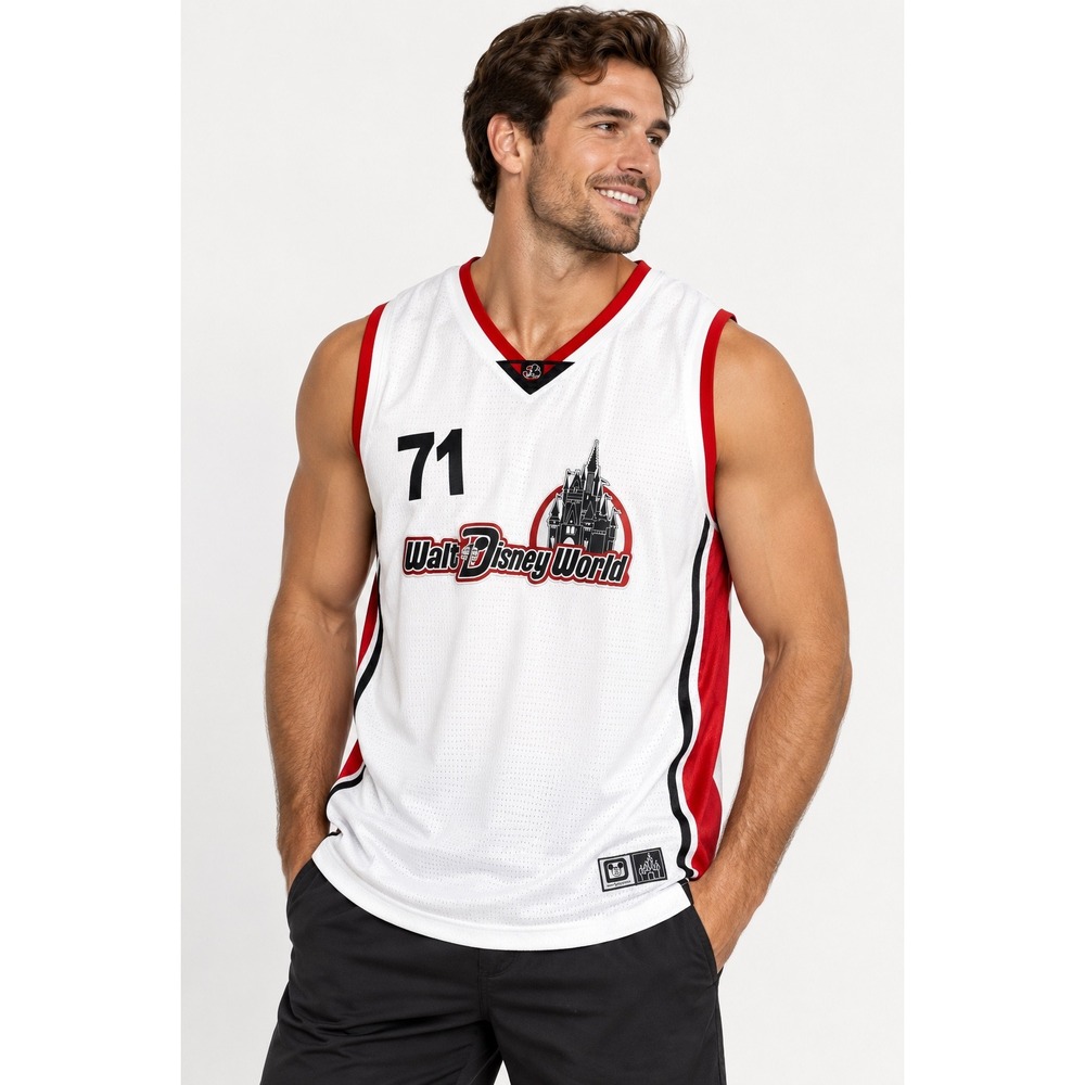 Vintage Walt Disney World Mens 71 Basketball Jersey Mesh White Red XL Rarr